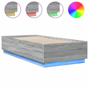 vidaXL LED Bed Frame Grey Sonoma 90x200 cm Engineered Wood