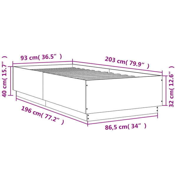 vidaXL LED Bed Frame Grey Sonoma 90x200 cm Engineered Wood