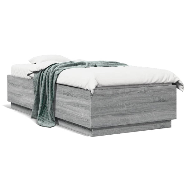vidaXL LED Bed Frame Grey Sonoma 90x200 cm Engineered Wood