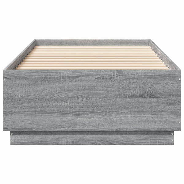vidaXL LED Bed Frame Grey Sonoma 90x200 cm Engineered Wood