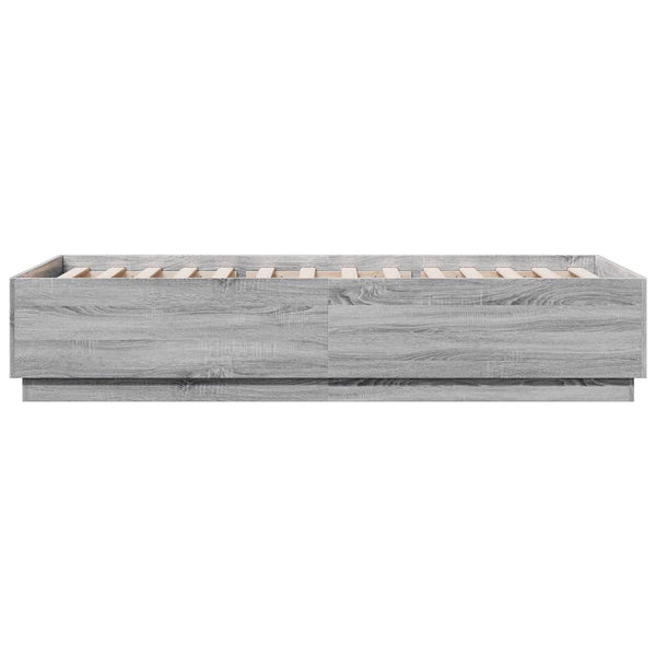 vidaXL LED Bed Frame Grey Sonoma 90x200 cm Engineered Wood