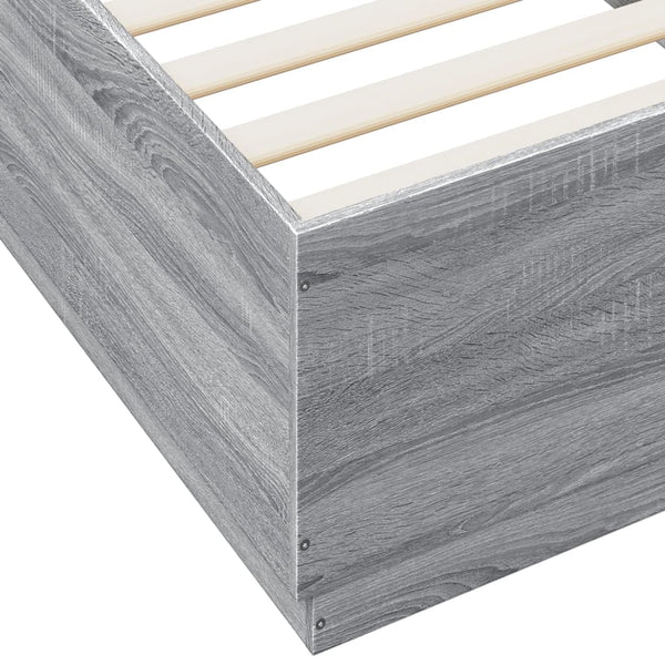 vidaXL LED Bed Frame Grey Sonoma 90x200 cm Engineered Wood