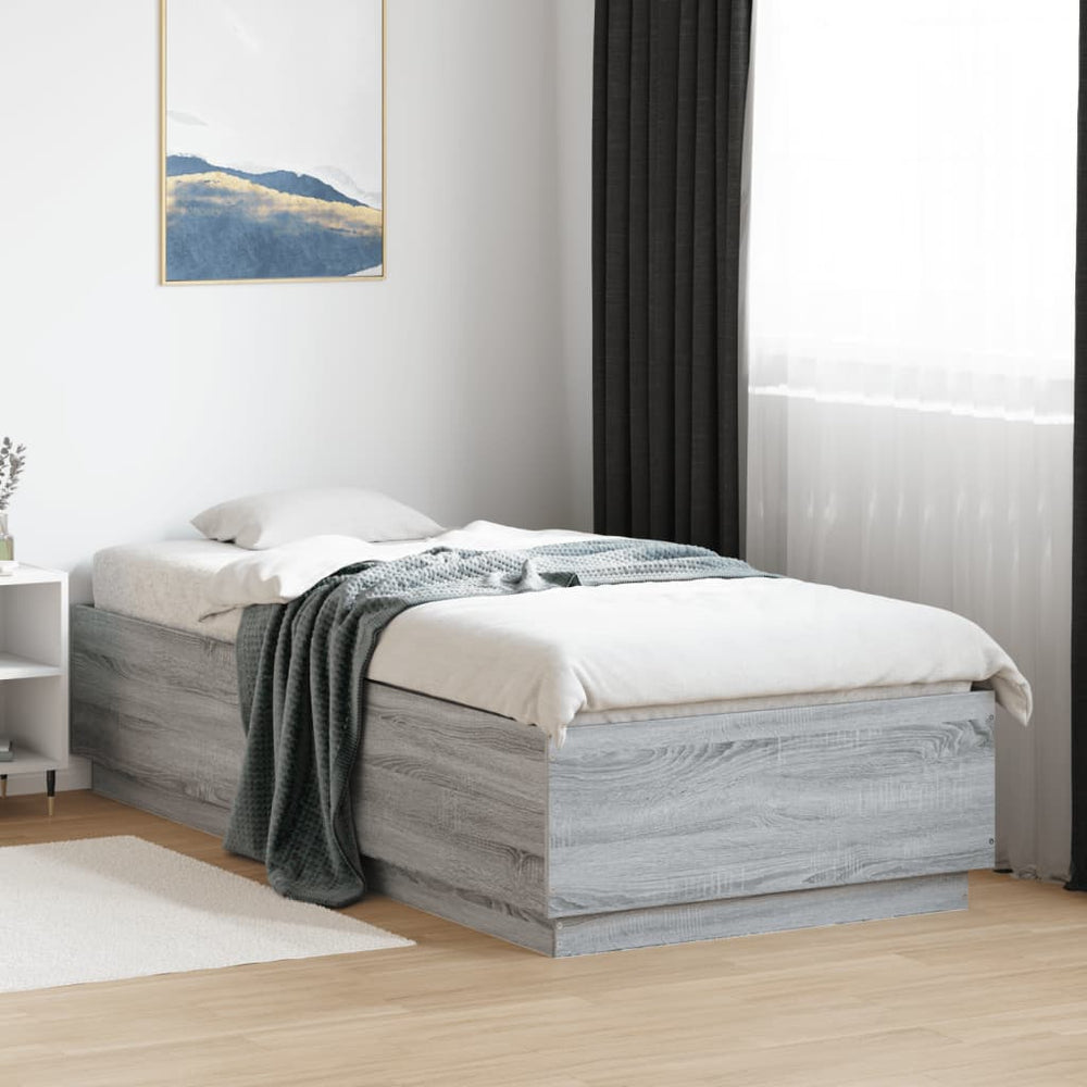 vidaXL LED Bed Frame Grey Sonoma 90x200 cm Engineered Wood