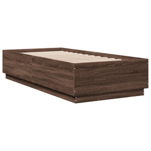 vidaXL Bed Frame with LED Brown Oak Effect 90x200 cm Engineered Wood