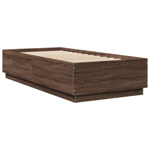 vidaXL Bed Frame with LED Brown Oak Effect 90x200 cm Engineered Wood