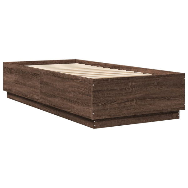 vidaXL Bed Frame with LED Brown Oak Effect 90x200 cm Engineered Wood