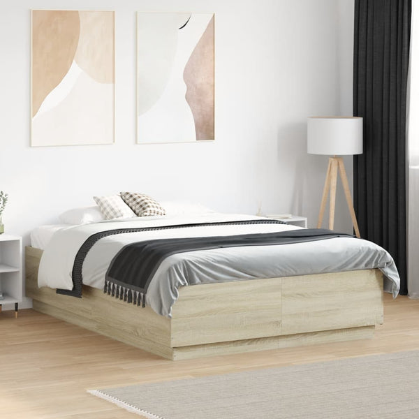 vidaXL Bed Frame with LED Sonoma Oak 140x190 cm Engineered Wood