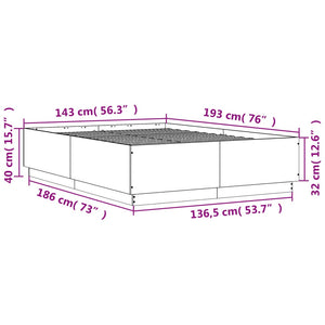 vidaXL LED Bed Frame Brown Oak-Effect 140x190 cm Engineered Wood