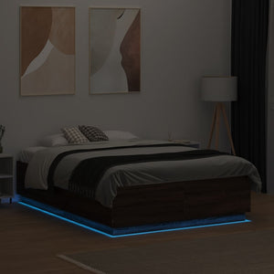 vidaXL LED Bed Frame Brown Oak-Effect 140x190 cm Engineered Wood