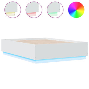 vidaXL LED Bed Frame White 135x190 cm Engineered Wood