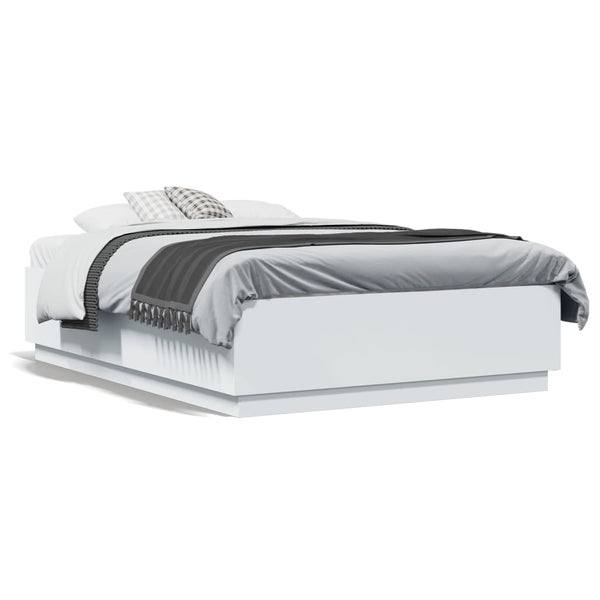 vidaXL LED Bed Frame White 135x190 cm Engineered Wood