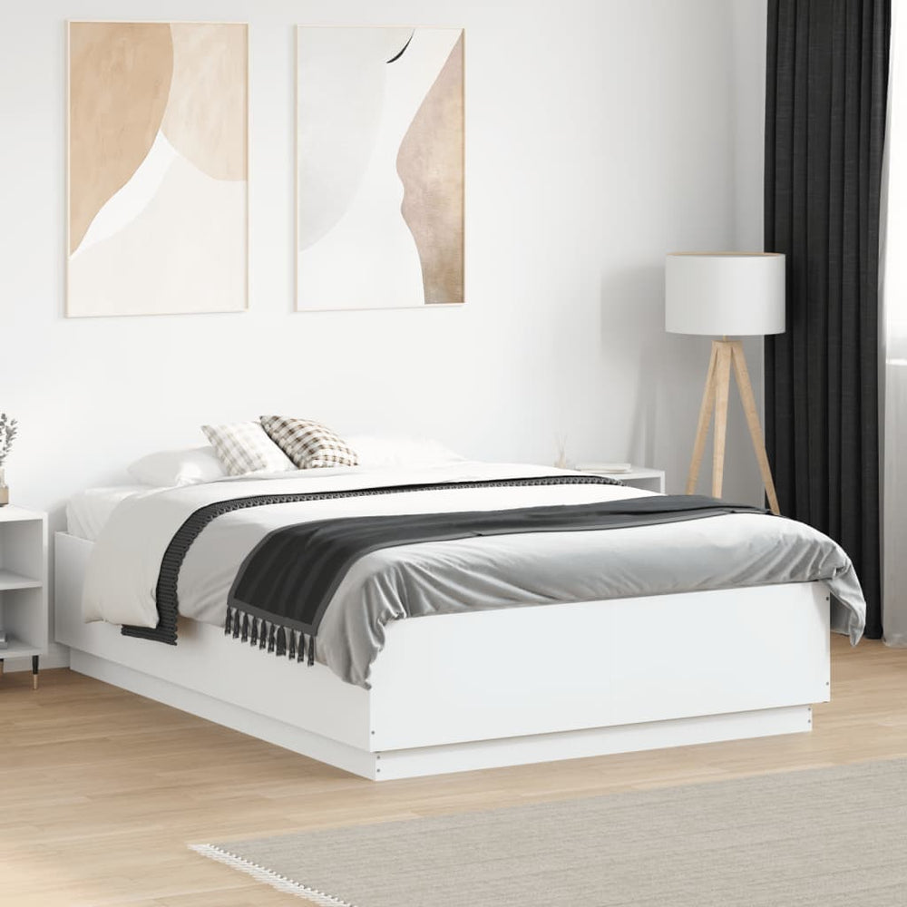 vidaXL LED Bed Frame White 135x190 cm Engineered Wood