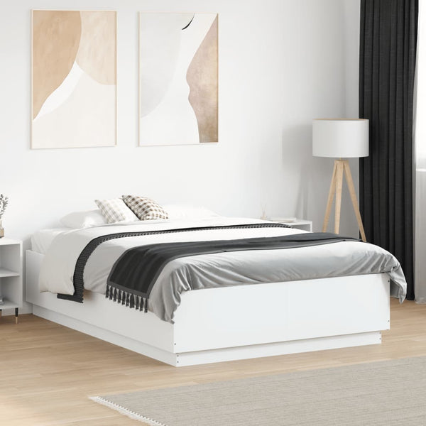 vidaXL LED Bed Frame White 135x190 cm Engineered Wood