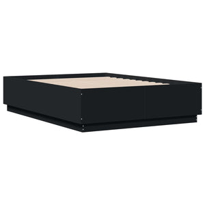 vidaXL LED Bed Frame Black 135x190 cm Engineered Wood