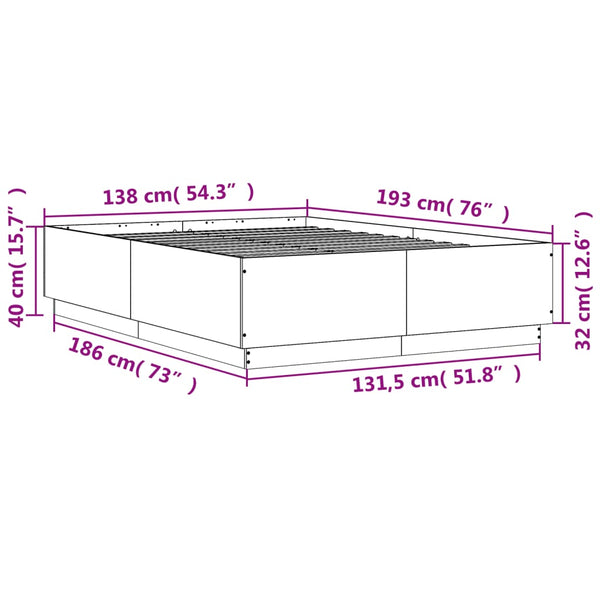 vidaXL LED Bed Frame Black 135x190 cm Engineered Wood