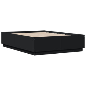 vidaXL LED Bed Frame Black 135x190 cm Engineered Wood