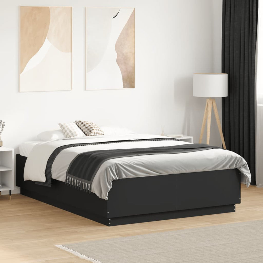 vidaXL LED Bed Frame Black 135x190 cm Engineered Wood