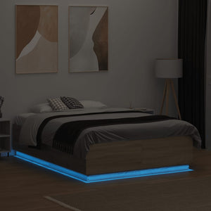 vidaXL Bed Frame with LED Sonoma Oak 135x190 cm Engineered Wood