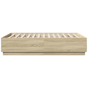 vidaXL Bed Frame with LED Sonoma Oak 135x190 cm Engineered Wood