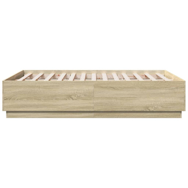 vidaXL Bed Frame with LED Sonoma Oak 135x190 cm Engineered Wood