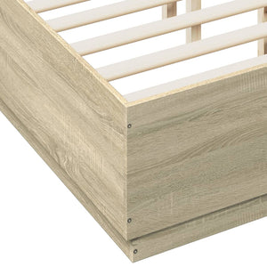 vidaXL Bed Frame with LED Sonoma Oak 135x190 cm Engineered Wood