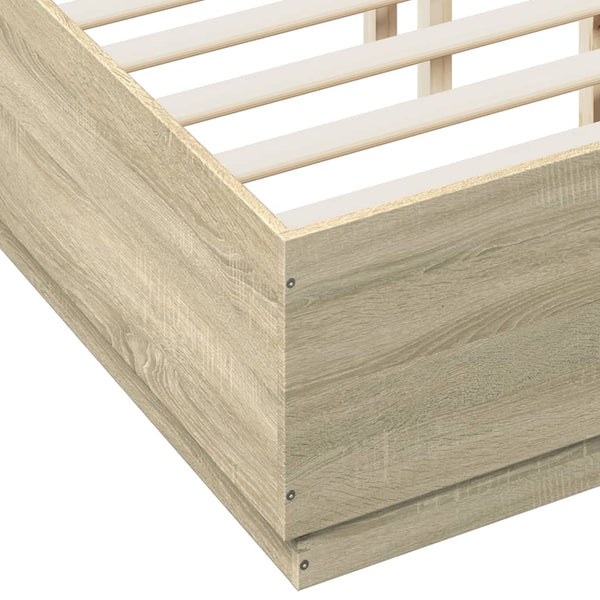 vidaXL Bed Frame with LED Sonoma Oak 135x190 cm Engineered Wood