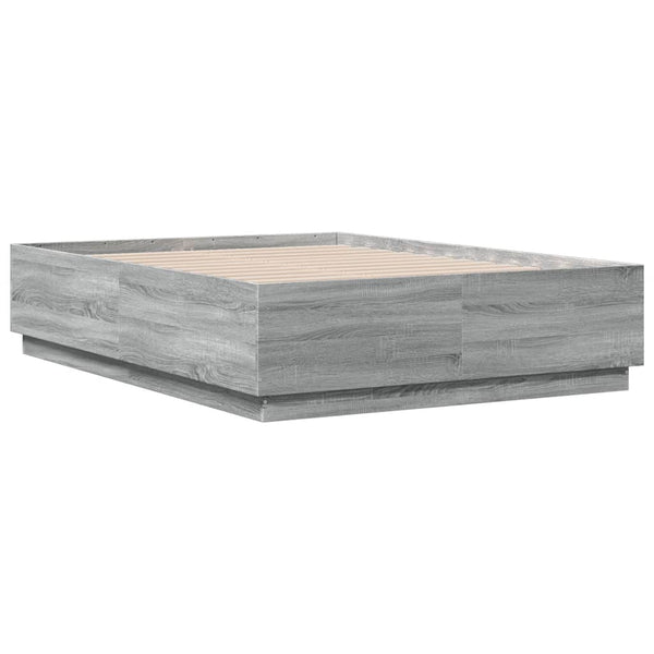 vidaXL LED Bed Frame Gray Sonoma 135x190 cm Engineered Wood