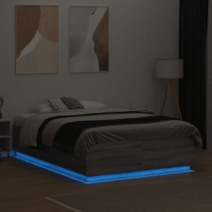 vidaXL LED Bed Frame Gray Sonoma 135x190 cm Engineered Wood