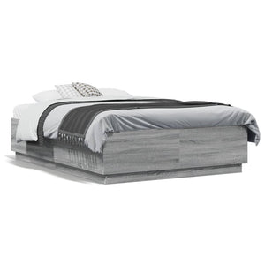 vidaXL LED Bed Frame Gray Sonoma 135x190 cm Engineered Wood