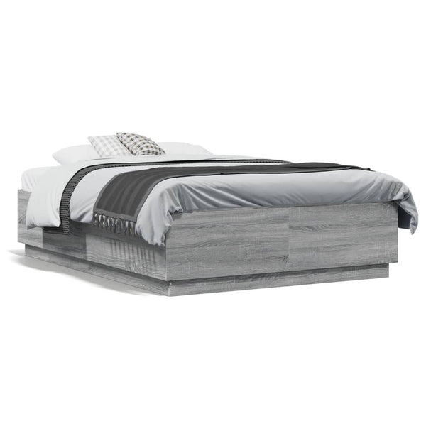 vidaXL LED Bed Frame Gray Sonoma 135x190 cm Engineered Wood