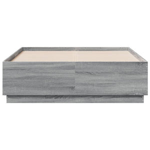 vidaXL LED Bed Frame Gray Sonoma 135x190 cm Engineered Wood