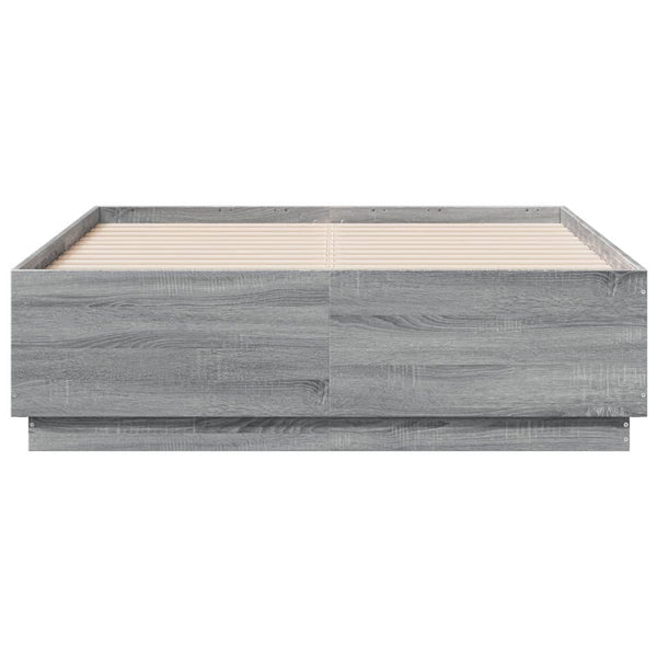 vidaXL LED Bed Frame Gray Sonoma 135x190 cm Engineered Wood