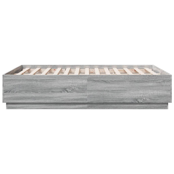 vidaXL LED Bed Frame Gray Sonoma 135x190 cm Engineered Wood