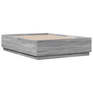 vidaXL LED Bed Frame Gray Sonoma 135x190 cm Engineered Wood