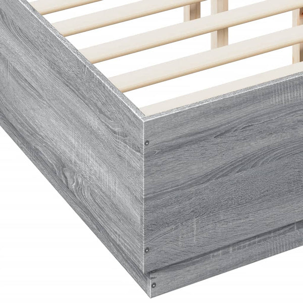 vidaXL LED Bed Frame Gray Sonoma 135x190 cm Engineered Wood