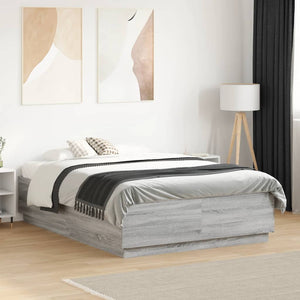 vidaXL LED Bed Frame Gray Sonoma 135x190 cm Engineered Wood