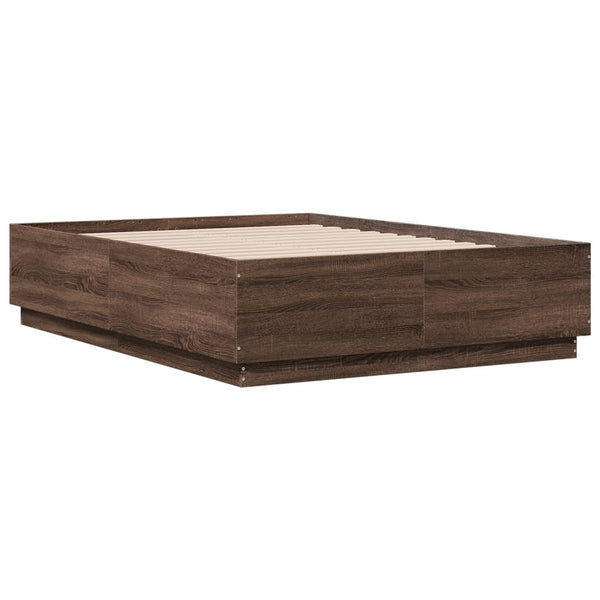 vidaXL LED Bed Frame Brown Oak Effect 135x190 cm Engineered Wood
