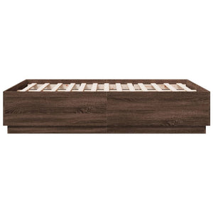 vidaXL LED Bed Frame Brown Oak Effect 135x190 cm Engineered Wood