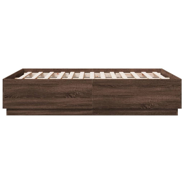 vidaXL LED Bed Frame Brown Oak Effect 135x190 cm Engineered Wood