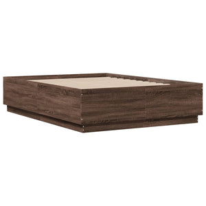 vidaXL LED Bed Frame Brown Oak Effect 135x190 cm Engineered Wood