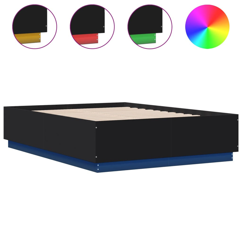 vidaXL Bed Frame with LED Black 120x190 cm Engineered Wood