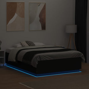 vidaXL Bed Frame with LED Black 120x190 cm Engineered Wood