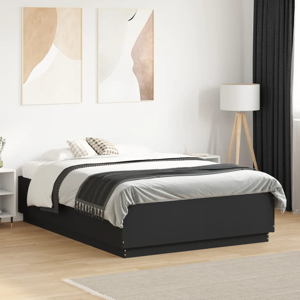 vidaXL Bed Frame with LED Black 120x190 cm Engineered Wood