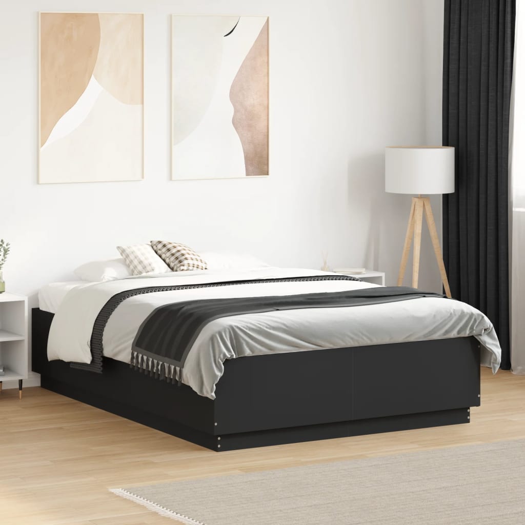 vidaXL Bed Frame with LED Black 120x190 cm Engineered Wood