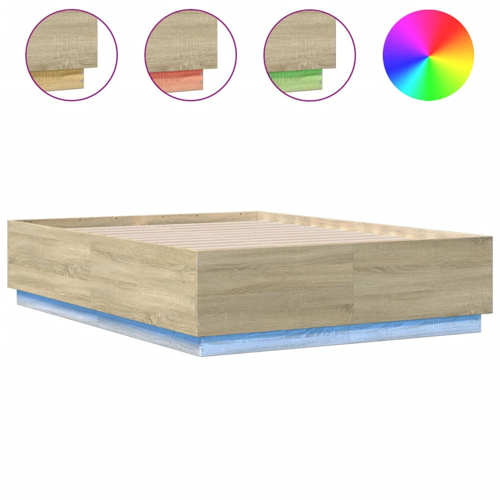 vidaXL LED Bed Frame Sonoma Oak 120x190 cm Engineered Wood