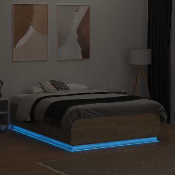 vidaXL LED Bed Frame Sonoma Oak 120x190 cm Engineered Wood