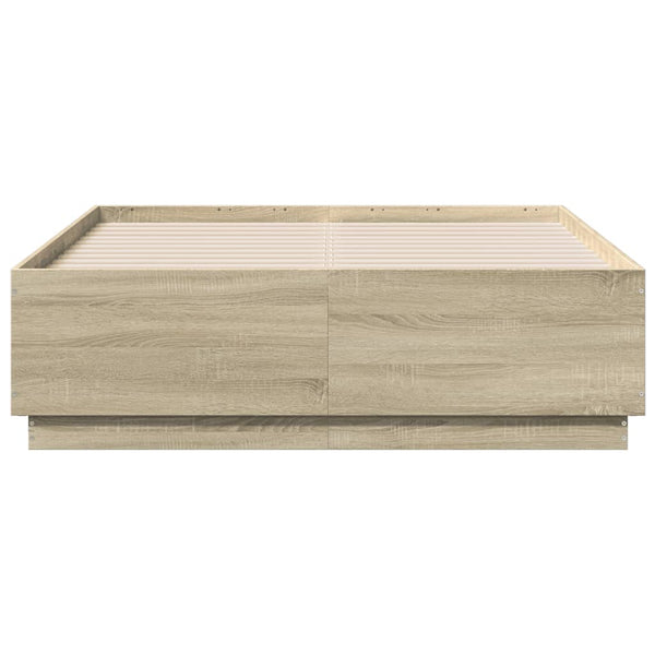 vidaXL LED Bed Frame Sonoma Oak 120x190 cm Engineered Wood
