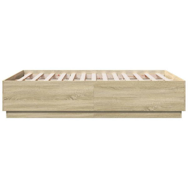 vidaXL LED Bed Frame Sonoma Oak 120x190 cm Engineered Wood