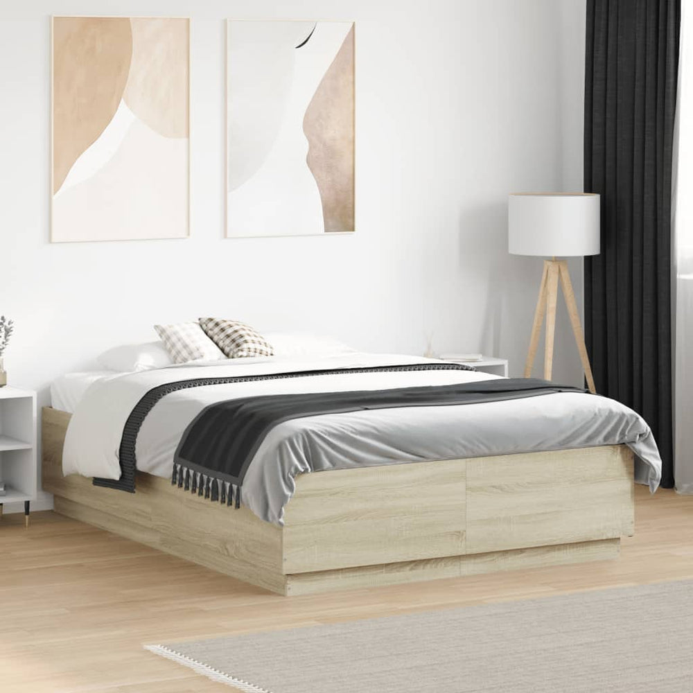 vidaXL LED Bed Frame Sonoma Oak 120x190 cm Engineered Wood