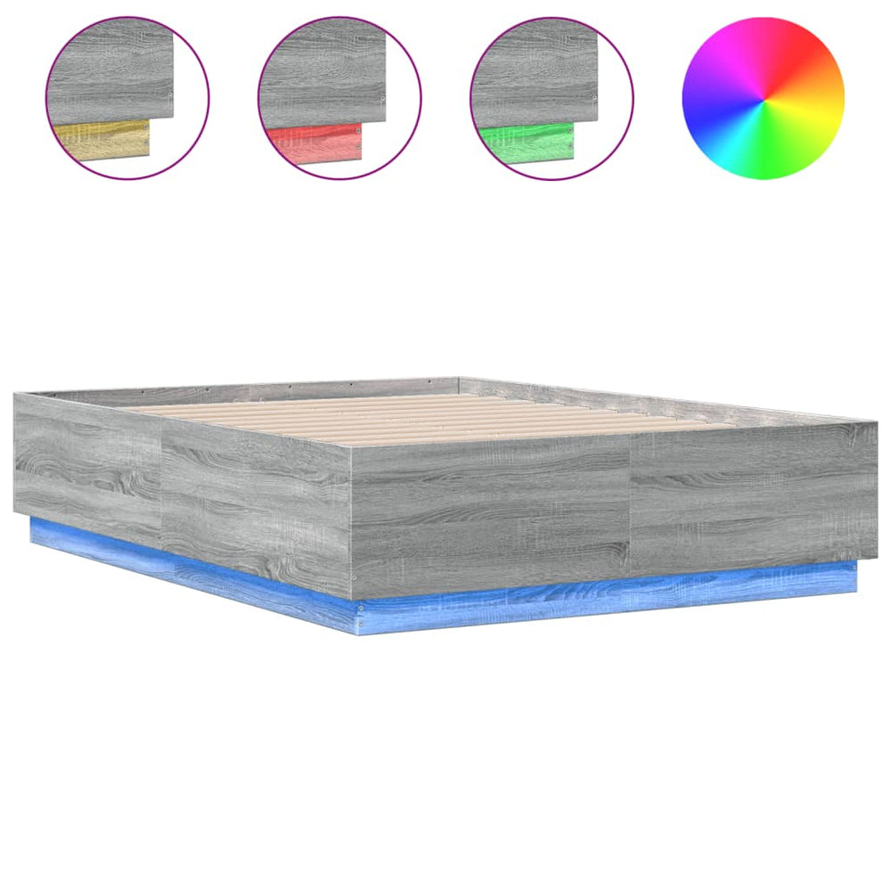 vidaXL LED Bed Frame Gray Sonoma 120x190 cm Engineered Wood